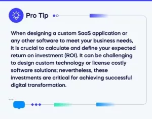 When designing a custom SaaS application or any other software to meet your business needs, it is crucial to calculate and define your expected return on investment (ROI)