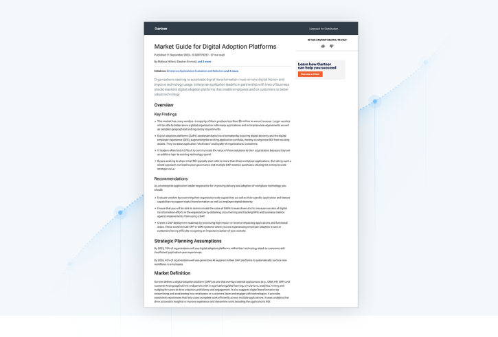 The 2023 Gartner® Market Guide for Digital Adoption Platforms provides insights for DAP adoption 