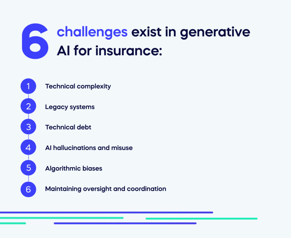 What 6 challenges exist in generative AI for insurance_
