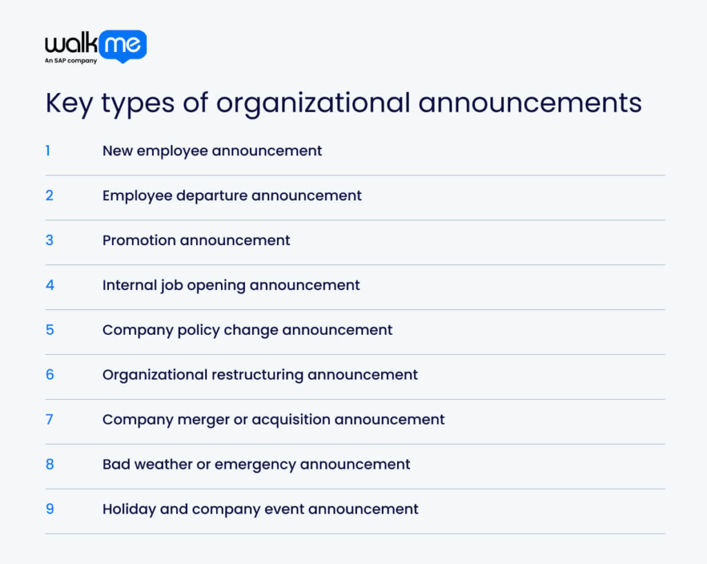 Key types of organizational announcements