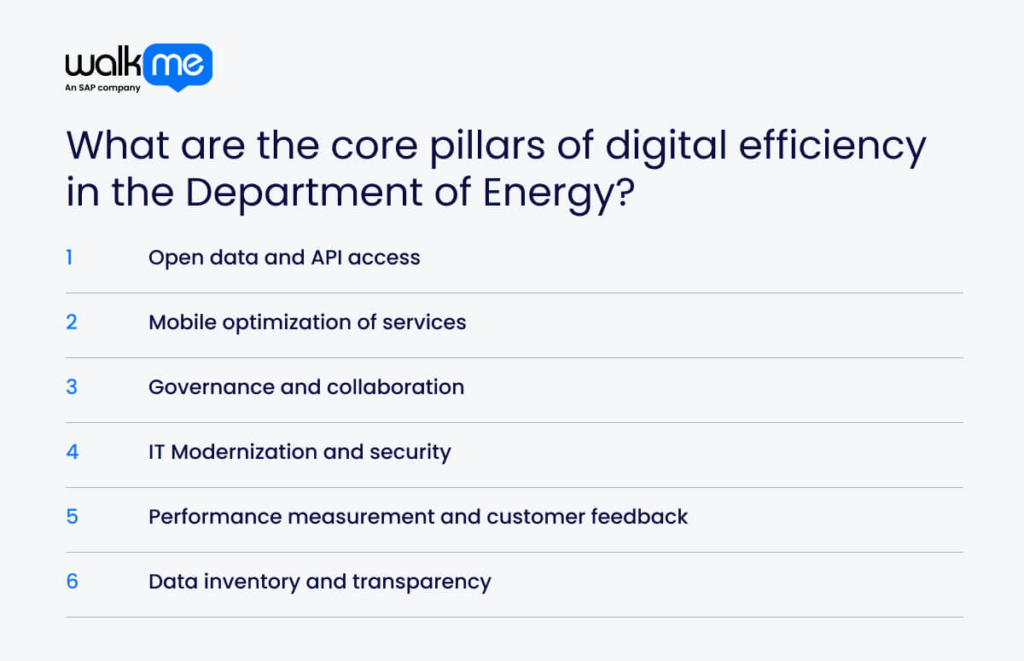 What are the core pillars of digital efficiency in the Department of Energy?