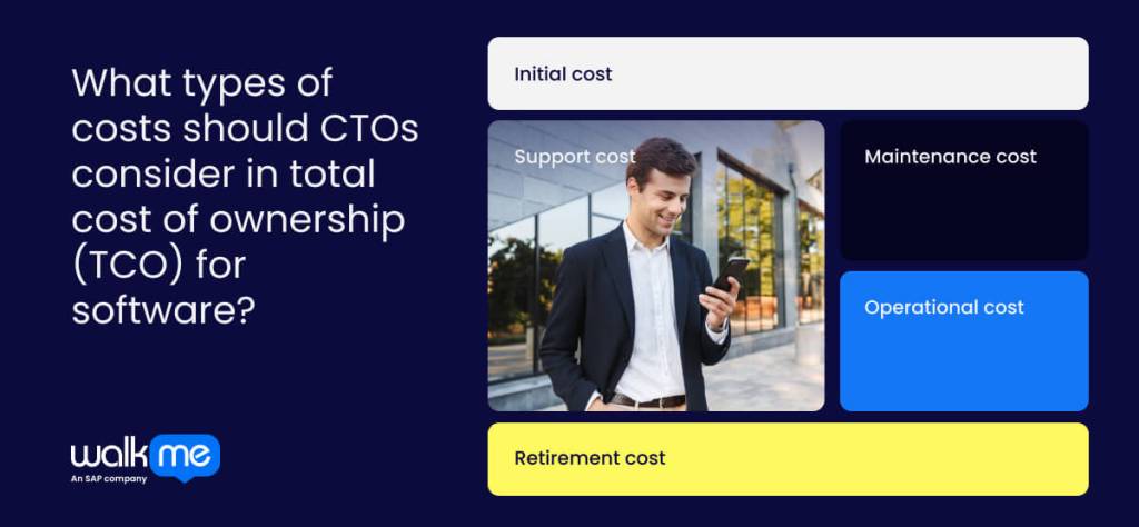 What types of costs should CTOs consider in total cost of ownership (TCO) for software?