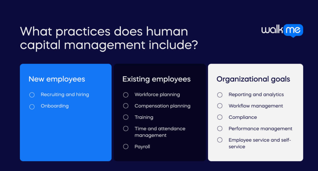What practices does human capital management include