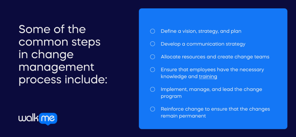 Some of the common steps in change management process include