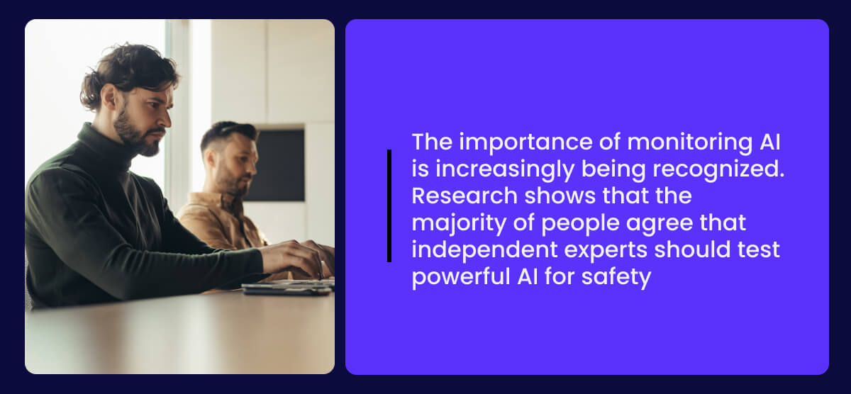 The importance of monitoring AI is increasingly being recognized. Research shows that the majority of people agree that independent experts should test powerful AI for safety.